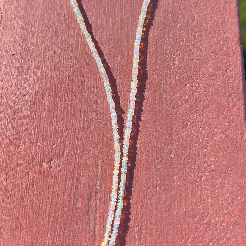 Sold❌Rainbow Natural Untreated Welo Opal Necklace Handmade Solid 14K Yellow Gold - Picture 3 of 11